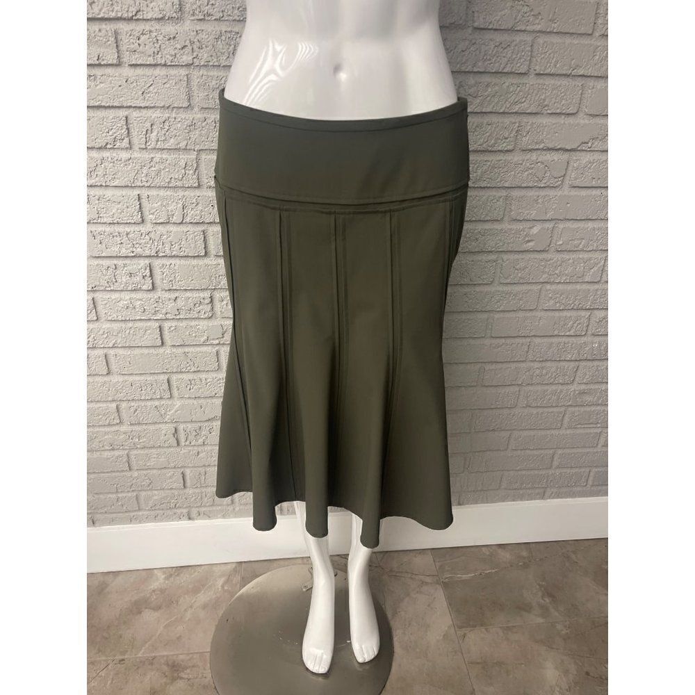 Anne Klein Green Stretch Pleaded Swing Skirt Size 8P